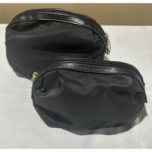 Donna Karan Cosmetic Bags Makeup Travel Pouch Black Fabric DK Design Logo 2 Pack